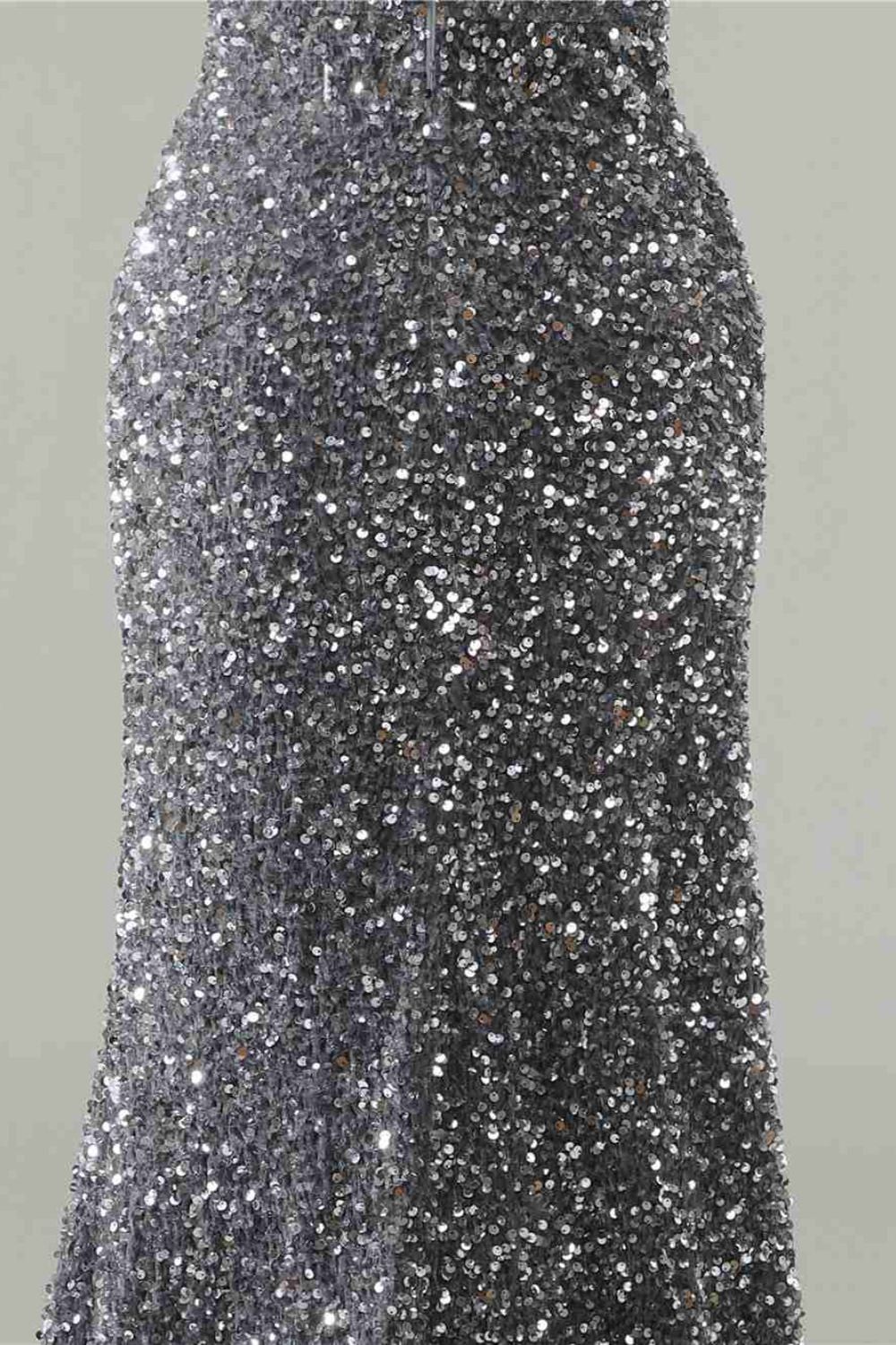 Dressime Sexy Silver Mermaid Strapless Split Prom Dress With Detachable Sleeves dressime