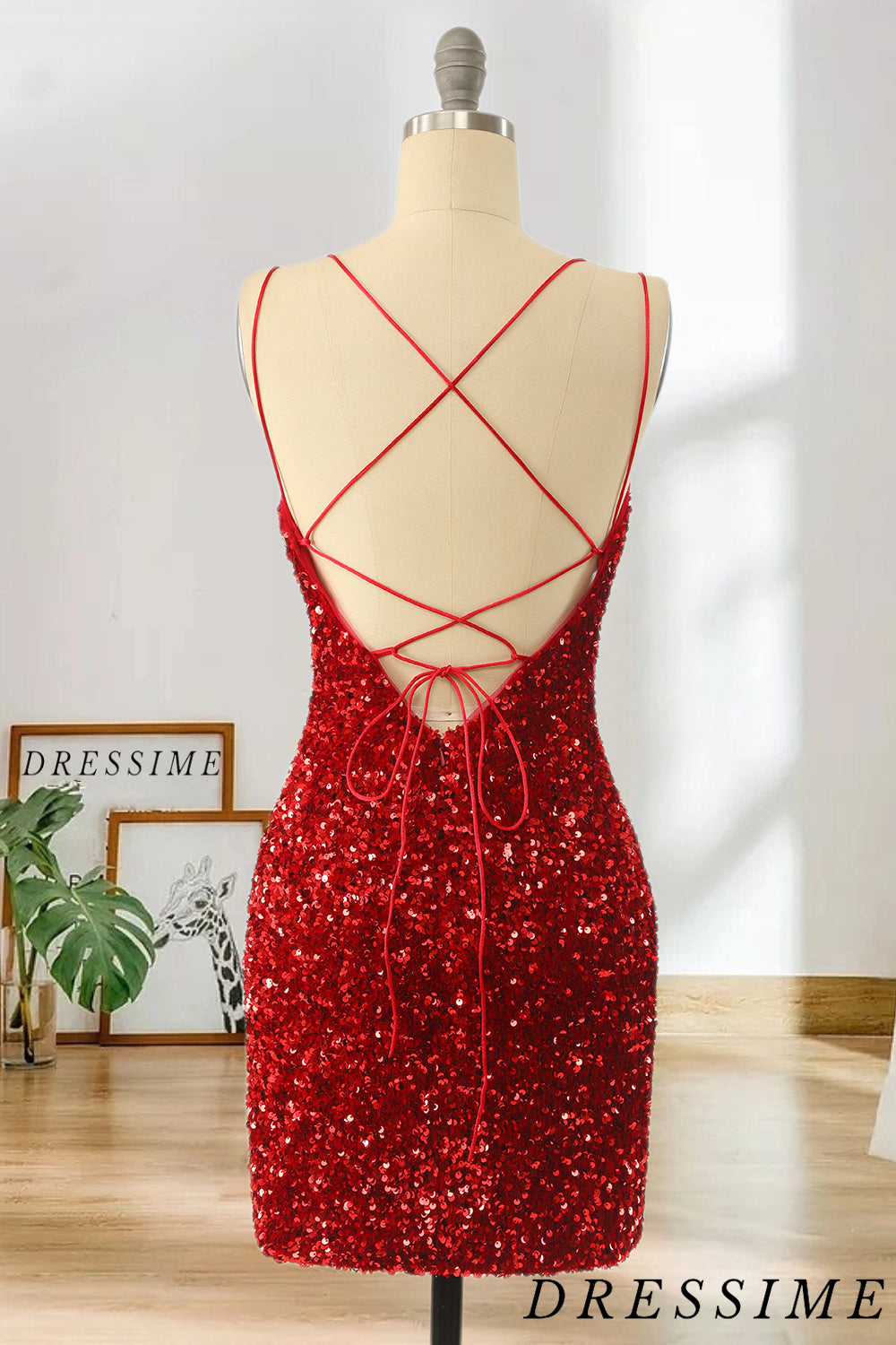 Dressime Sexy Spaghetti Straps Sequin Bodycn Short/Mini Homecoming Cocktail Dresses dressime