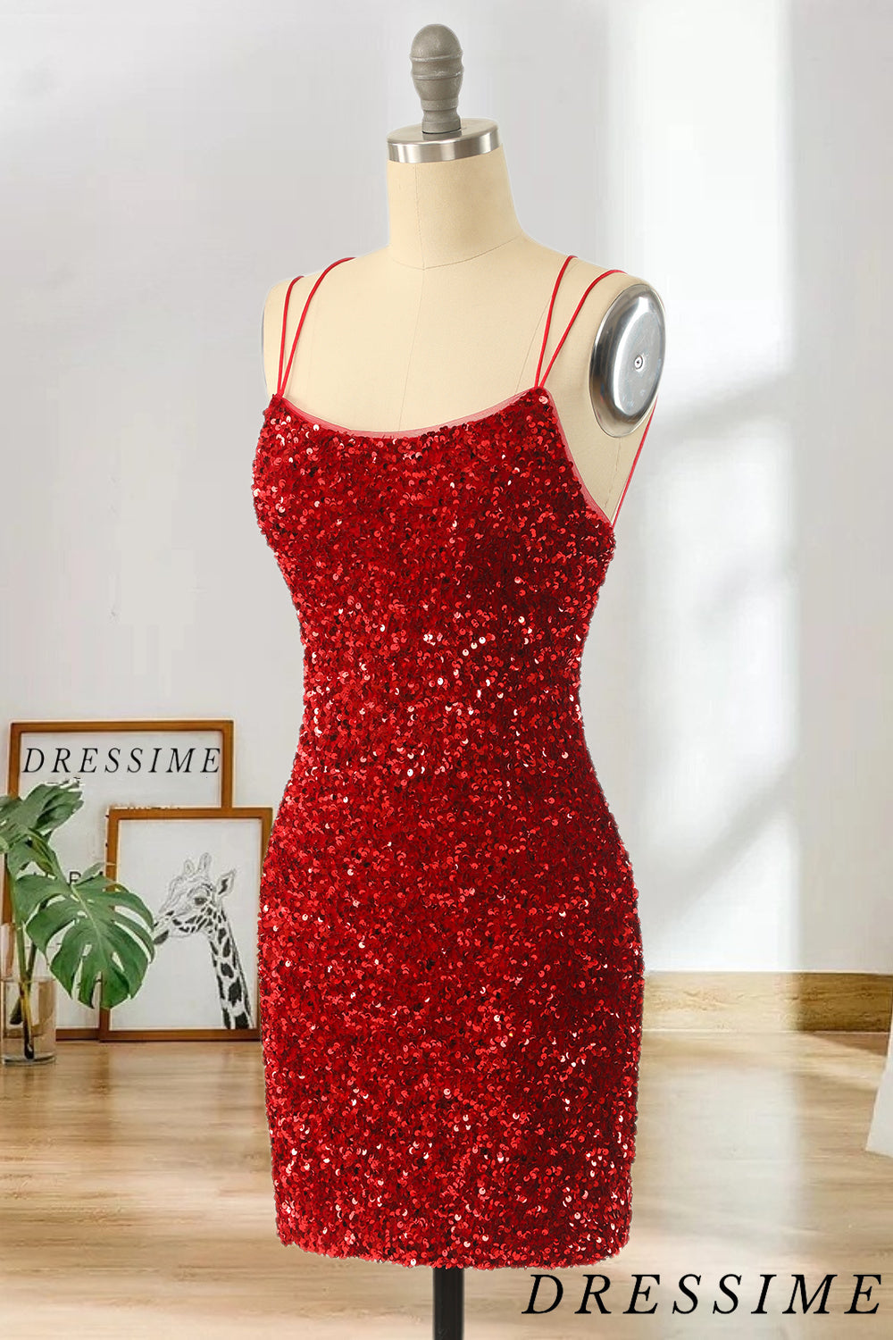 Dressime Sexy Spaghetti Straps Sequin Bodycn Short/Mini Homecoming Cocktail Dresses dressime