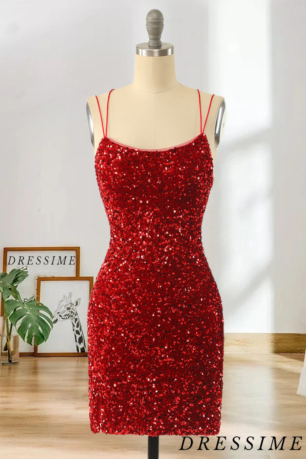 Dressime Sexy Spaghetti Straps Sequin Bodycn Short/Mini Homecoming Cocktail Dresses dressime