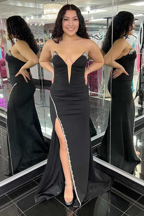 dressimeDressime Sheath Bead-Trimmed Strapless Long Prom Dress with Slit 