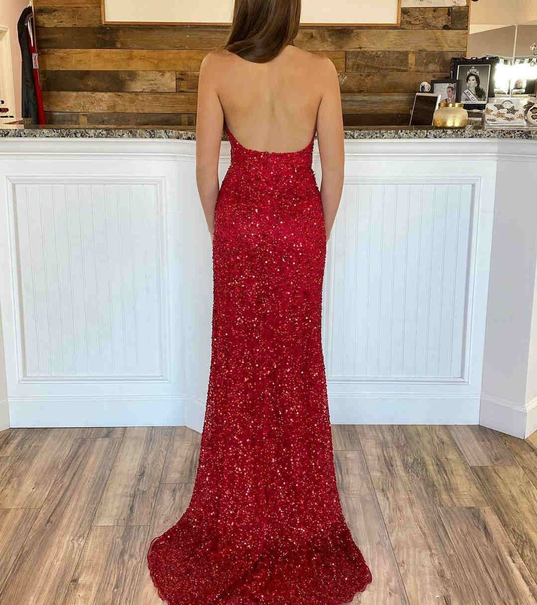 Dressime Sheath Deep V Neck Sequins Long Prom Dresses with Split dressime