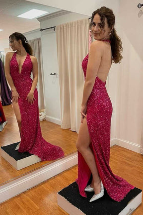 Dressime Sheath Deep V Neck Sequins Long Prom Dresses with Split dressime