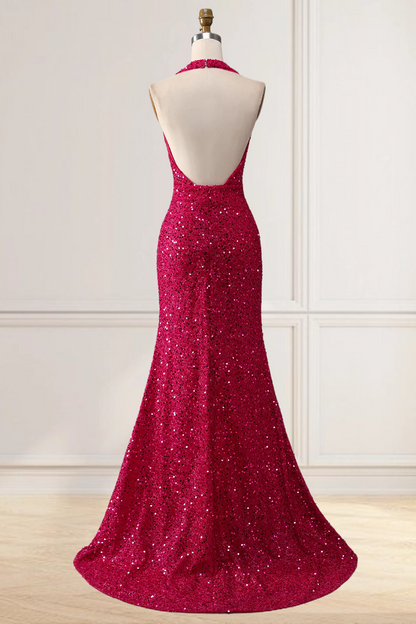 Dressime Sheath Deep V Neck Sequins Long Prom Dresses with Split dressime