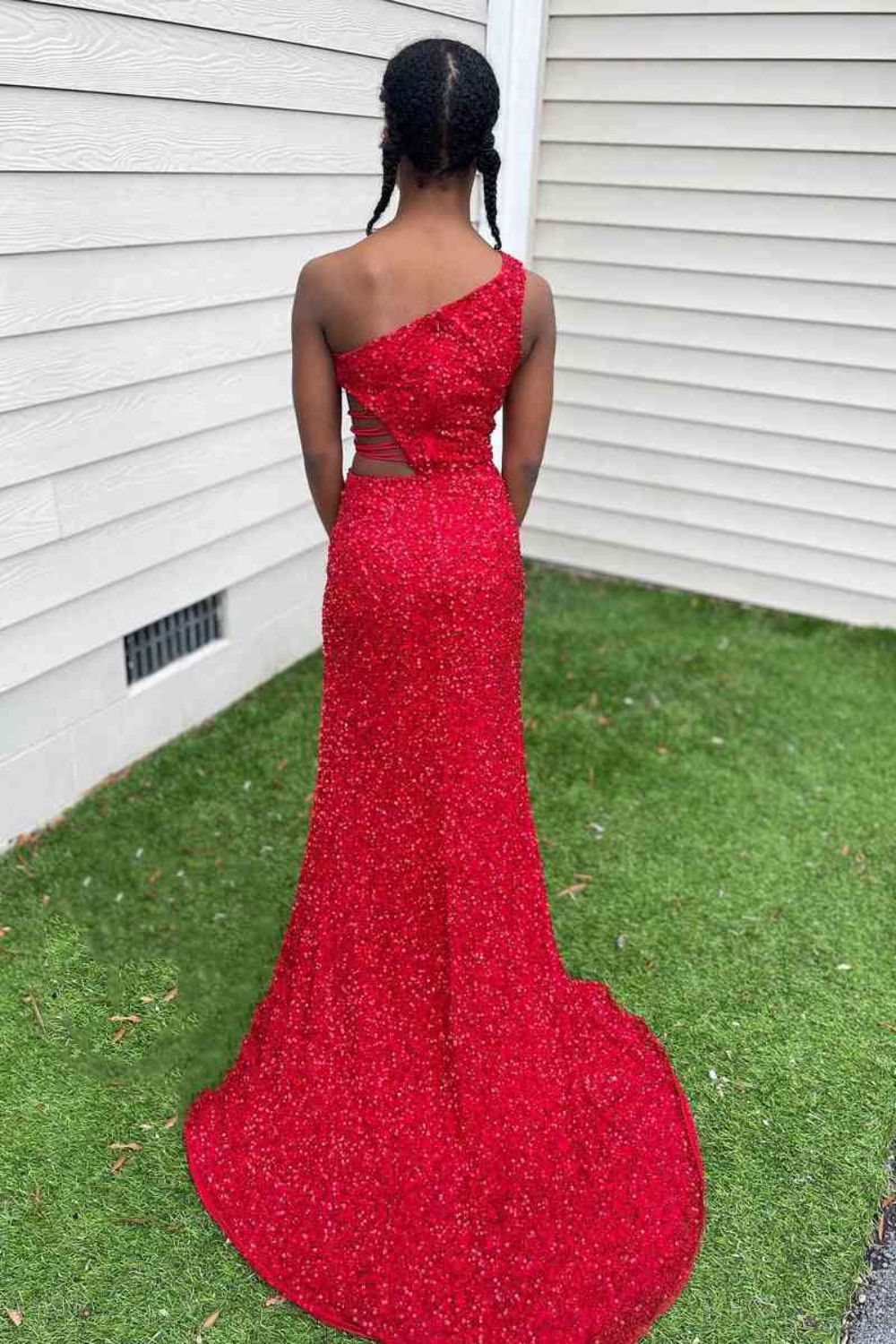 Dressime Sheath One Shoulder Sequin Keyhole Long Prom Dress With Slit dressime