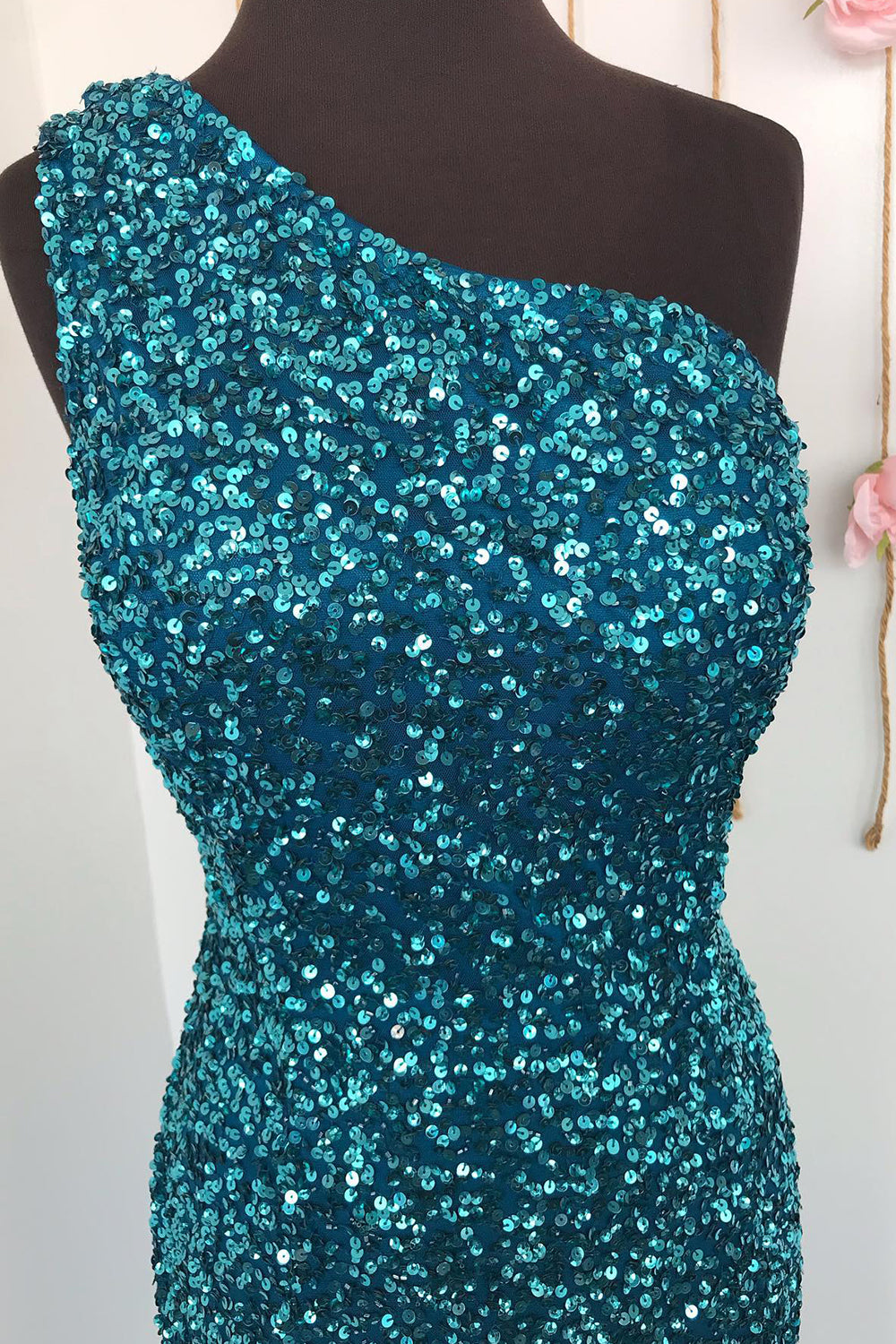 dressimeSheath One Shoulder Sequins Long Prom Dresses with Split 