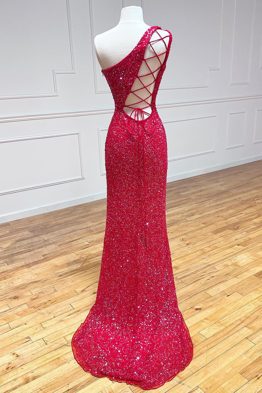 dressimeSheath One Shoulder Sequins Long Prom Dresses with Split 