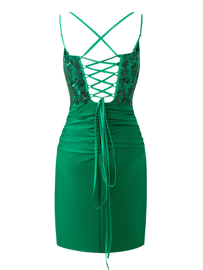 dressimeSheath Spaghetti Straps Beaded Short Homecoming Cocktail Dresses 