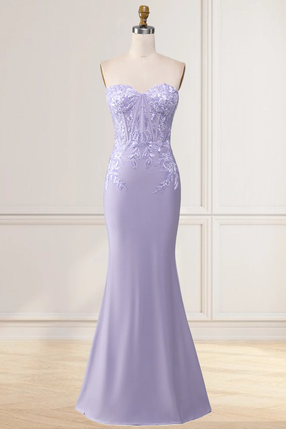 Dressime Sheath Strapless Prom Dresses With Appliques dressime