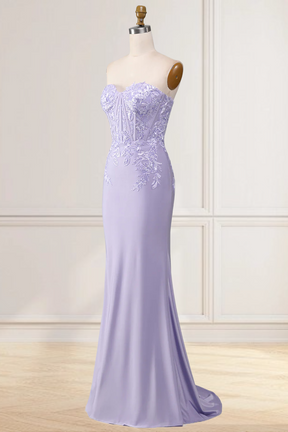 Dressime Sheath Strapless Prom Dresses With Appliques dressime