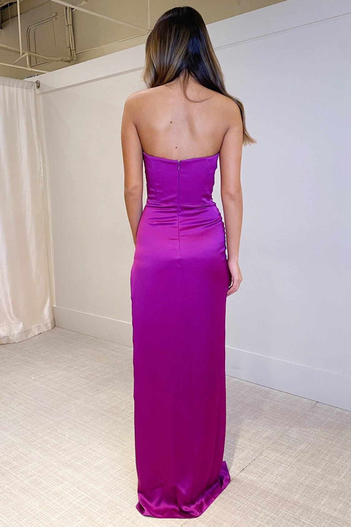 dressimeDressime Sheath Strapless Ruched Long Prom Dress with Slit 