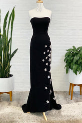 Dressime Sheath Strapless Slit Long Prom Dress with Stars and Fringes dressime