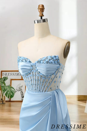 Dressime Sheath Sweetheart Beaded Corset Satin Homecoming Dress with Slit dressime