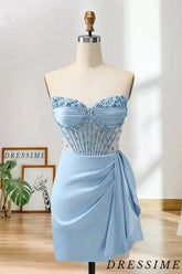 Dressime Sheath Sweetheart Beaded Corset Satin Homecoming Dress with Slit dressime