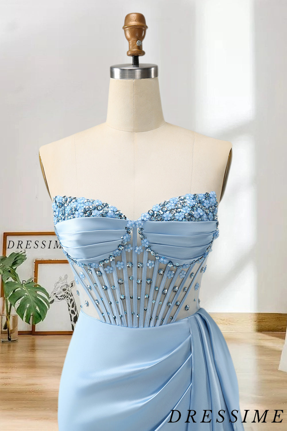 Dressime Sheath Sweetheart Beaded Corset Satin Homecoming Dress with Slit dressime