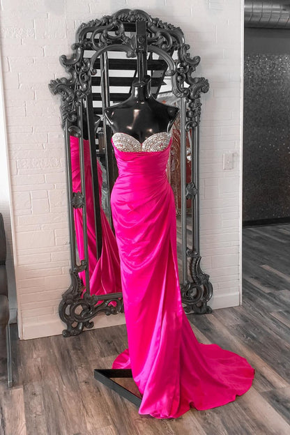 Dressime Sheath Sweetheart Satin Beaded Long Prom Dress dressime