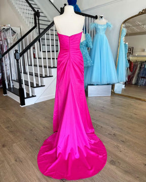 Dressime Sheath Sweetheart Satin Beaded Long Prom Dress dressime