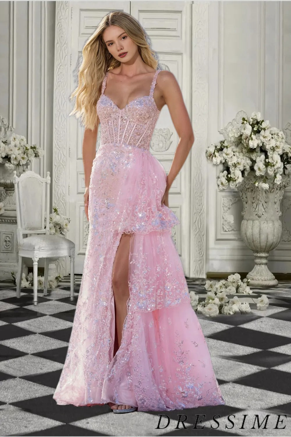 Dressime Sheath Sweetheart Slit Long Prom Dress With Sequin Appliques dressime