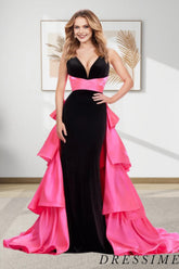 Dressime Sheath V Neck Sleeveless Long Prom Dress With Train dressime