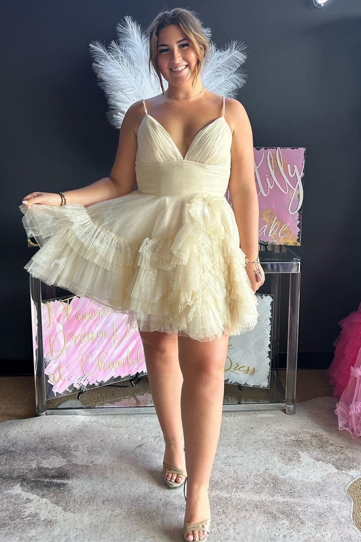 dressimeSimple A-Line Homecoming Dress V Neck Tulle 