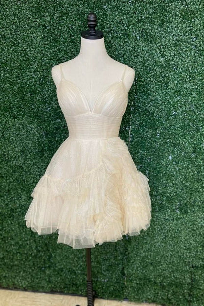 dressimeSimple A-Line Homecoming Dress V Neck Tulle 