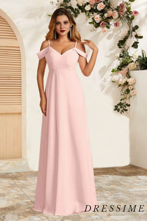 Dressime Simple A Line Off The Shoulder Chiffon Long Bridesmaid Dress dressime