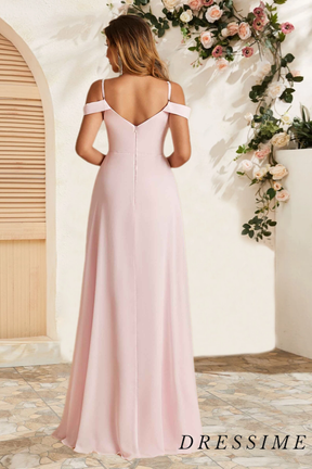 Dressime Simple A Line Off The Shoulder Chiffon Long Bridesmaid Dress dressime