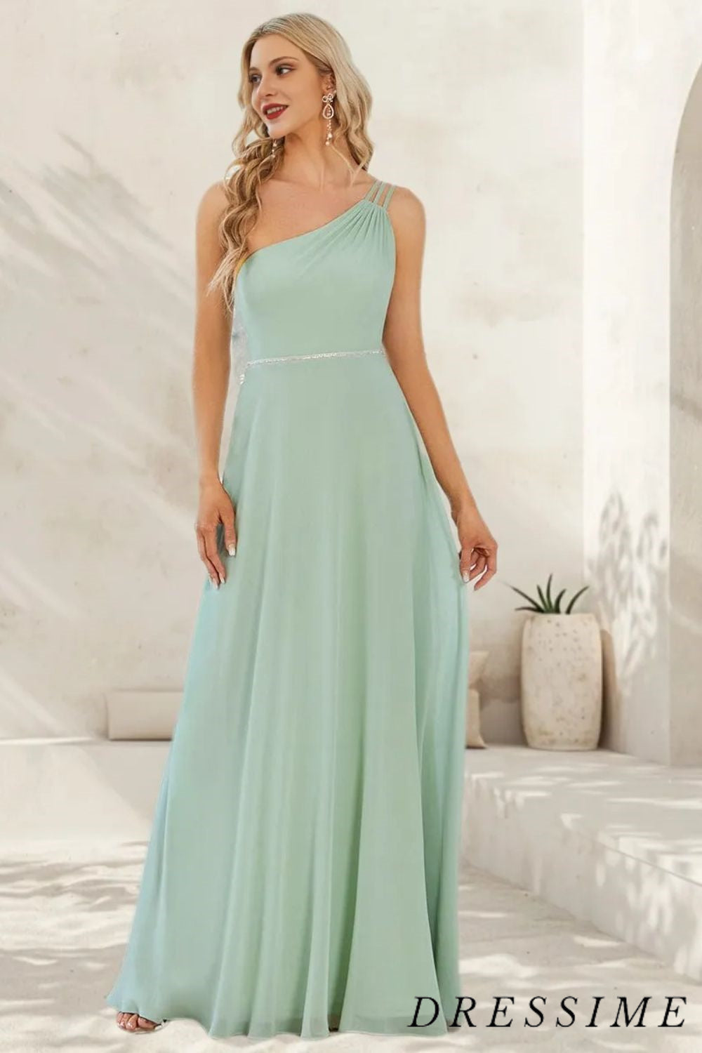 Dressime Simple A Line One Shoulder Chiffon Floor Length Bridesmaid Dress dressime