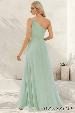 Dressime Simple A Line One Shoulder Chiffon Floor Length Bridesmaid Dress dressime