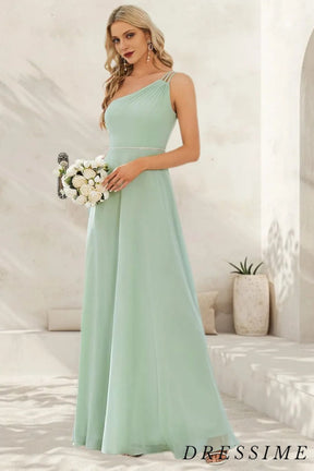 Dressime Simple A Line One Shoulder Chiffon Floor Length Bridesmaid Dress dressime