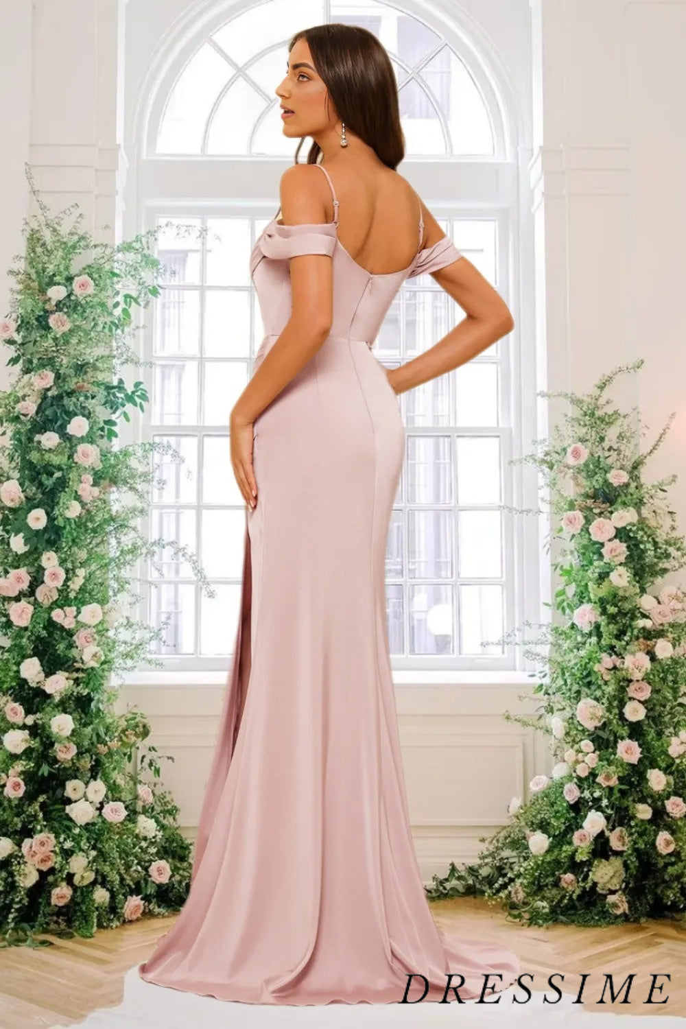 Dressime Spaghetti Straps Long Sheath Mermaid Long Pink Bridesmaid Dresses dressime