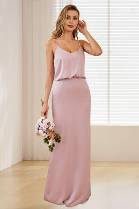 Dressime Spaghetti Straps Satin Long Bridesmaid Dress dressime