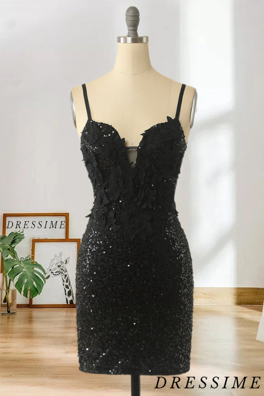 Dressime Spaghetti Straps Sequin Short Homecoming Dress With Applique dressime