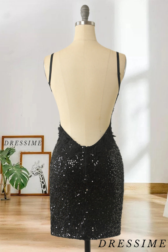 Dressime Spaghetti Straps Sequin Short Homecoming Dress With Applique dressime