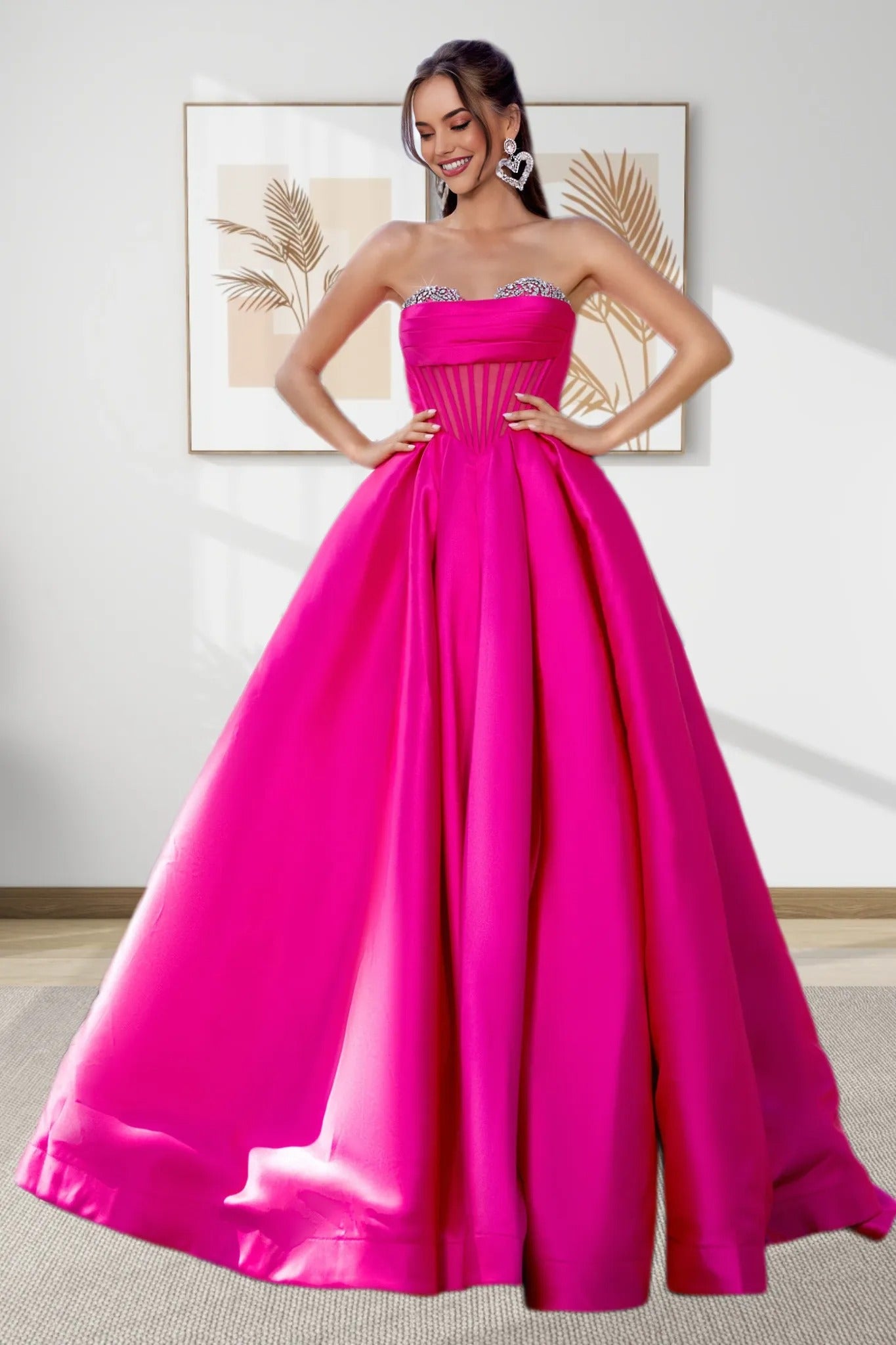 Dressime Sparkly A Line Sweetheart Satin Prom Dress With Beading dressime