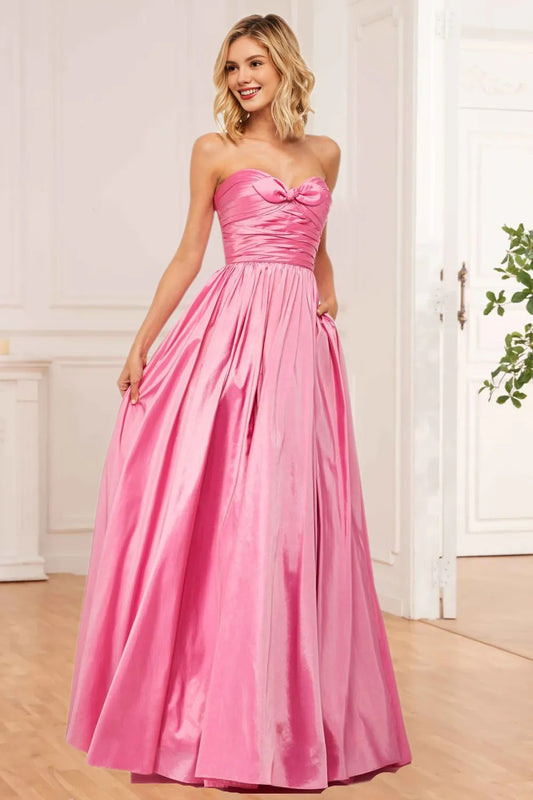 Dressime Sparkly A Line Sweetheart Satin Prom Dress With Bow dressime