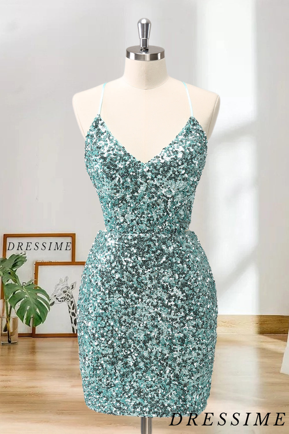 Dressime Sparkly Bodycon V Neck Sequin Homecoming Dress with Slit dressime