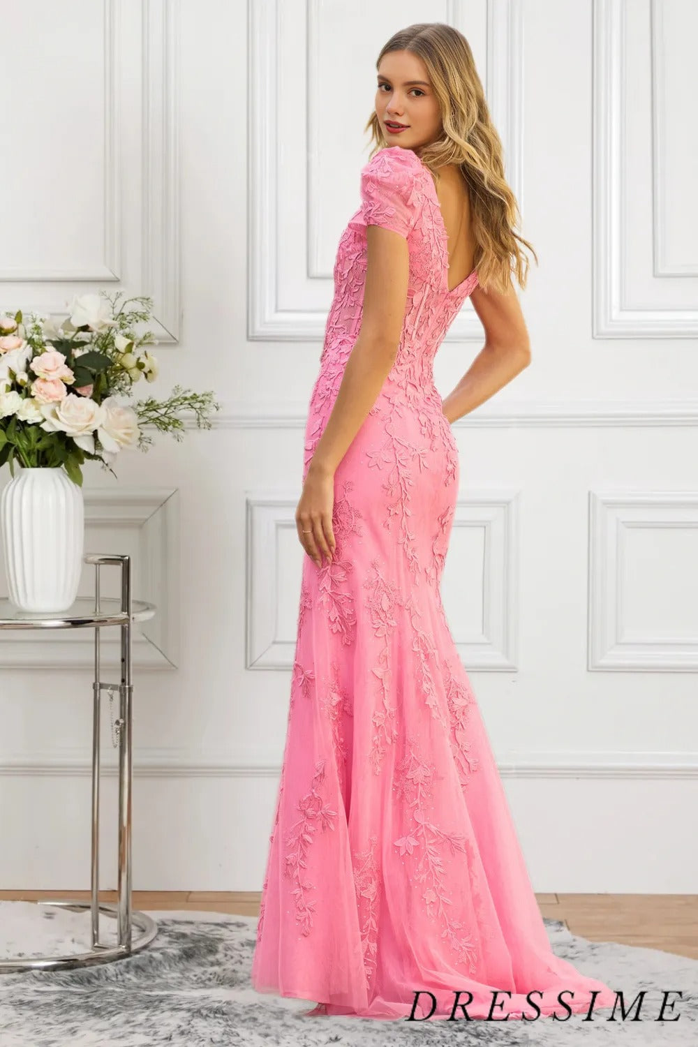 Dressime Sparkly Mermaid Square Neck Appliqued Long Prom Dress dressime