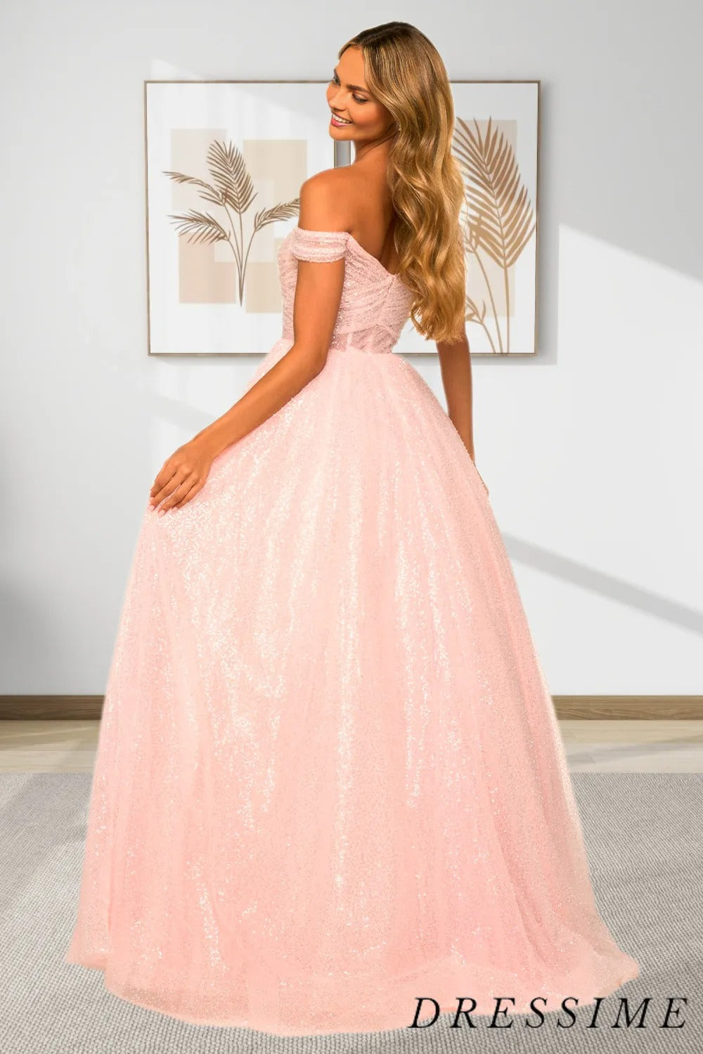 Dressime Sparkly Off-the-Shoulder Surplice Long Prom Dress dressime