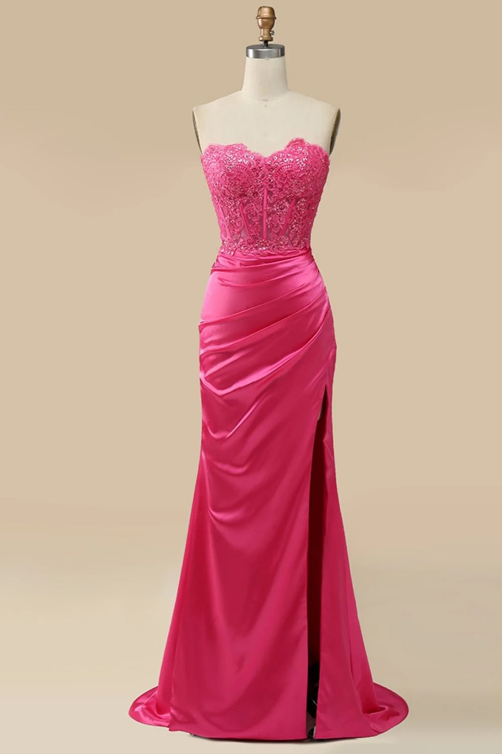 dressimeSparkly Sheath Sweetheart Corset Long Prom Dress with Slit 