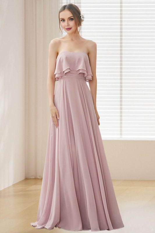 Dressime Strapless Bridesmaid Dresses A Line Ruched Bodice Chiffon dressime