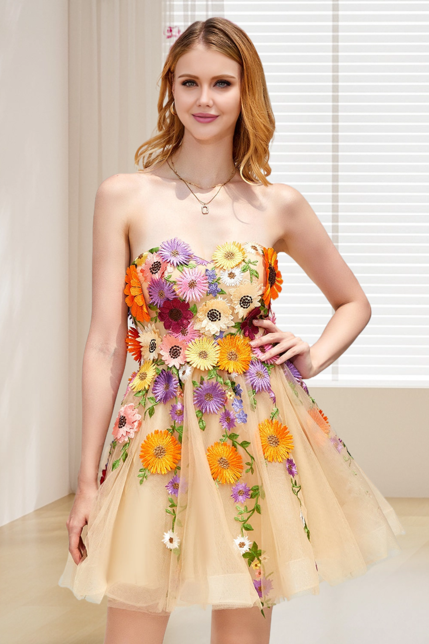 Dressime Strapless Homecoming Dresses Knee Length Tulle With 3D Flower dressime