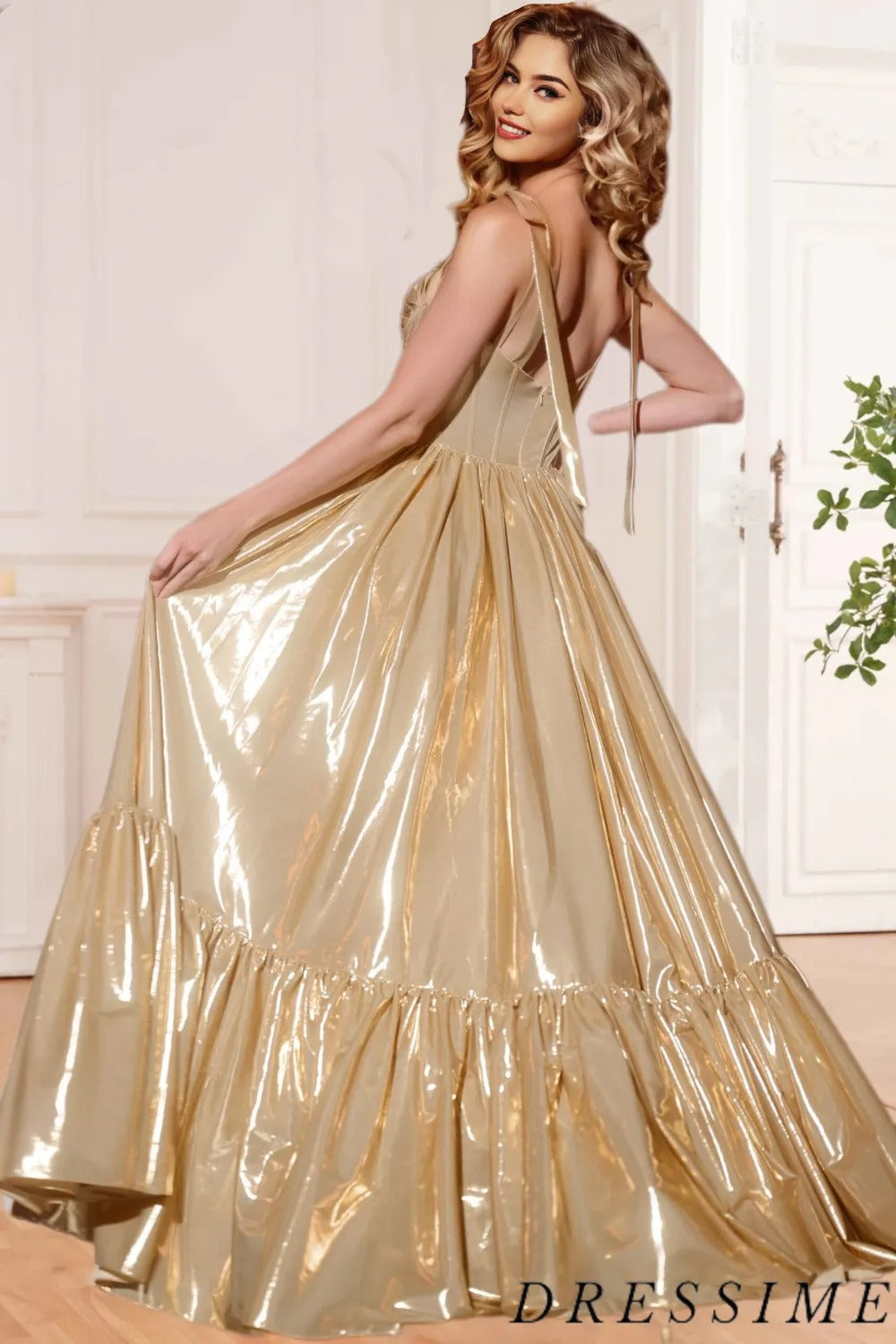 Dressime Stunning A Line Straps Metallic Long Prom Dress dressime