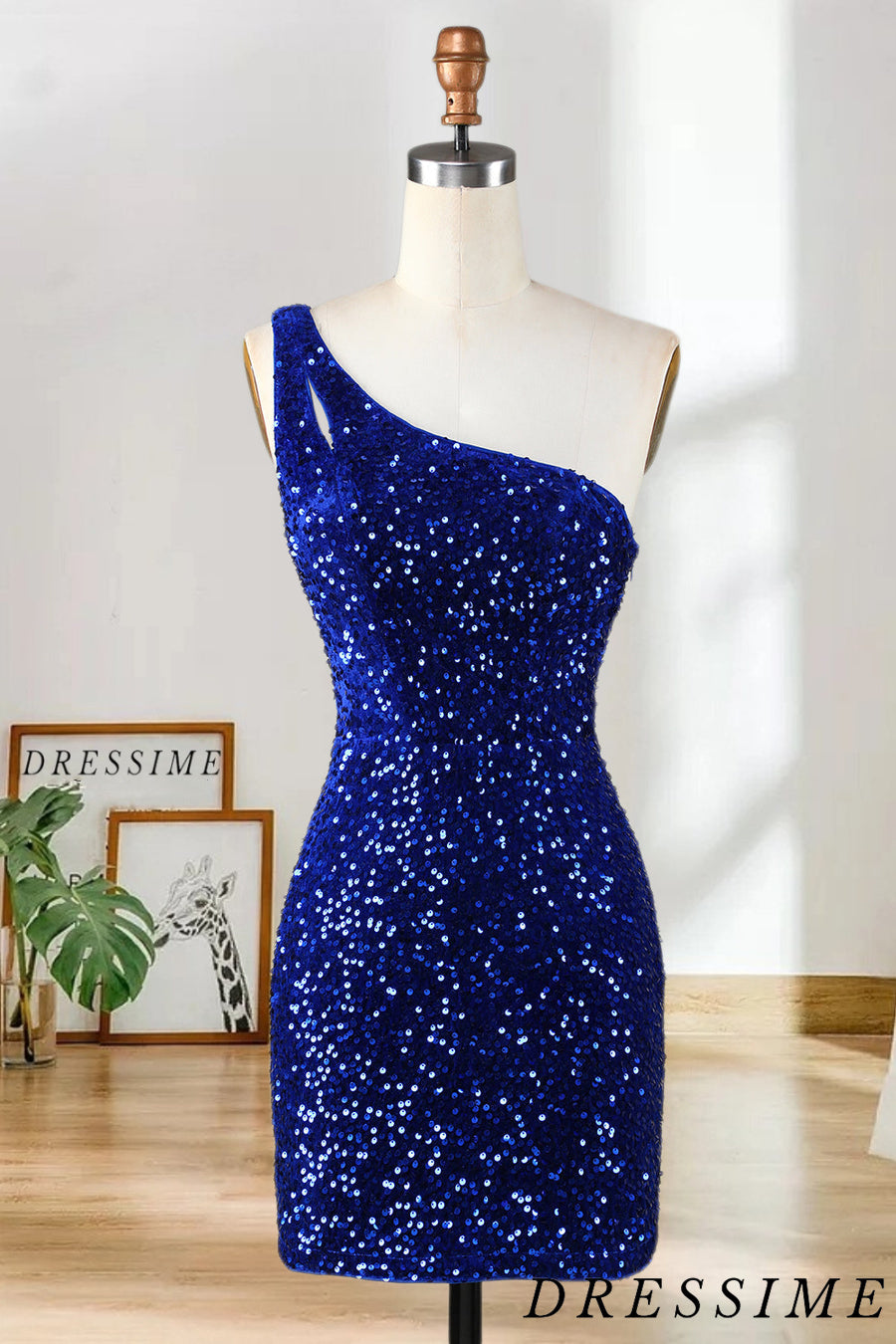 Dressime Stunning Hot Sale Sheath One Shoulder Sequins Mini Dress Homecoming Dresses dressime