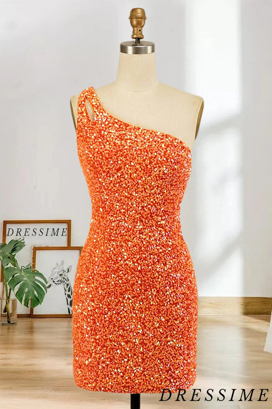 Dressime Stunning Hot Sale Sheath One Shoulder Sequins Mini Dress Homecoming Dresses dressime