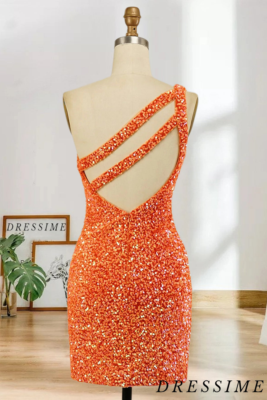 Dressime Stunning Hot Sale Sheath One Shoulder Sequins Mini Dress Homecoming Dresses dressime