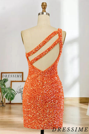 Dressime Stunning Hot Sale Sheath One Shoulder Sequins Mini Dress Homecoming Dresses dressime