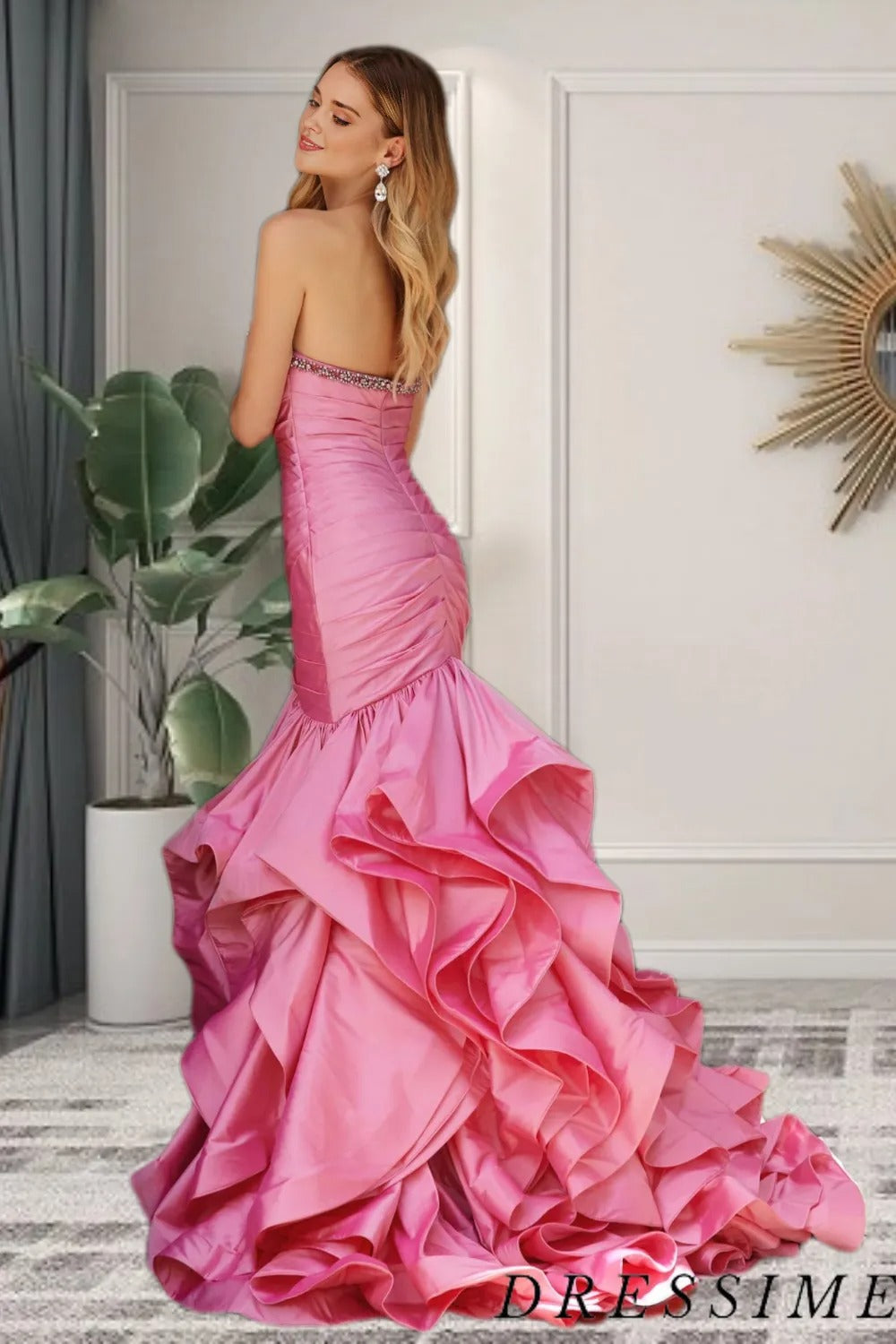 Dressime Stunning Mermaid Strapless Satin Long Prom Dress with Pleats dressime