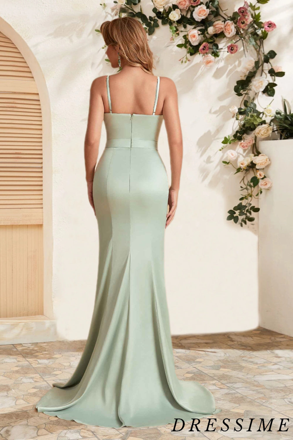 Dressime Timeless Mermaid Spaghetti Straps Satin Floor Length Bridesmaid Dress dressime