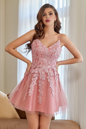 Dressime Tulle V Neck A Line Homecoming Dresses With Applique And Sash dressime